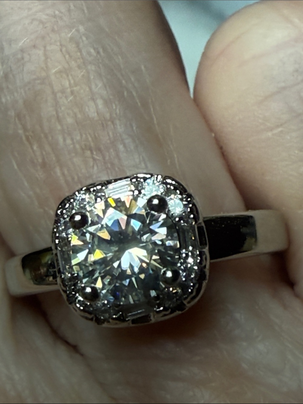 GRA CERTIFIED MOISSANITE DIAMOND 1 CT Cushion Halo Solitaire Ring 925 Sterling - Picture 9 of 9